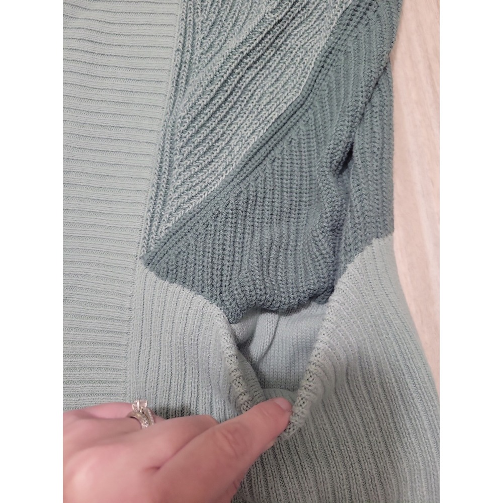 Isaac Mizrahi Live Womens Green Colorblock Ribbed Shawl Cardigan Sweater M - Picture 5 of 8